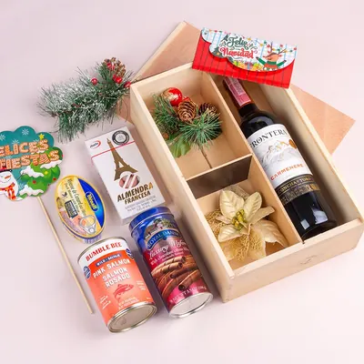 Caja de madera con divisiones para anchetas de Navidad