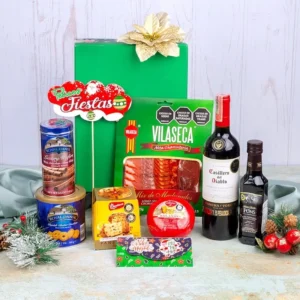 Ancheta navideña gourmet de $285.000 con vino Casillero del Diablo, mix de curados Vilaseca, aceite de oliva Pons, galletas Royal Dansk y queso holandés