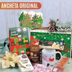 Ancheta navideña Original de $74.000 con mug de 11 onzas marcable con logo, café Juan Valdez, almendra Italo y chocolatina Baileys